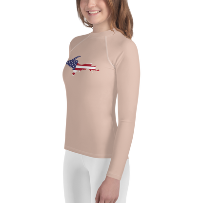 Michigan Upper Peninsula Rash Guard (w/ UP USA Flag) | Youth - Rose Gold