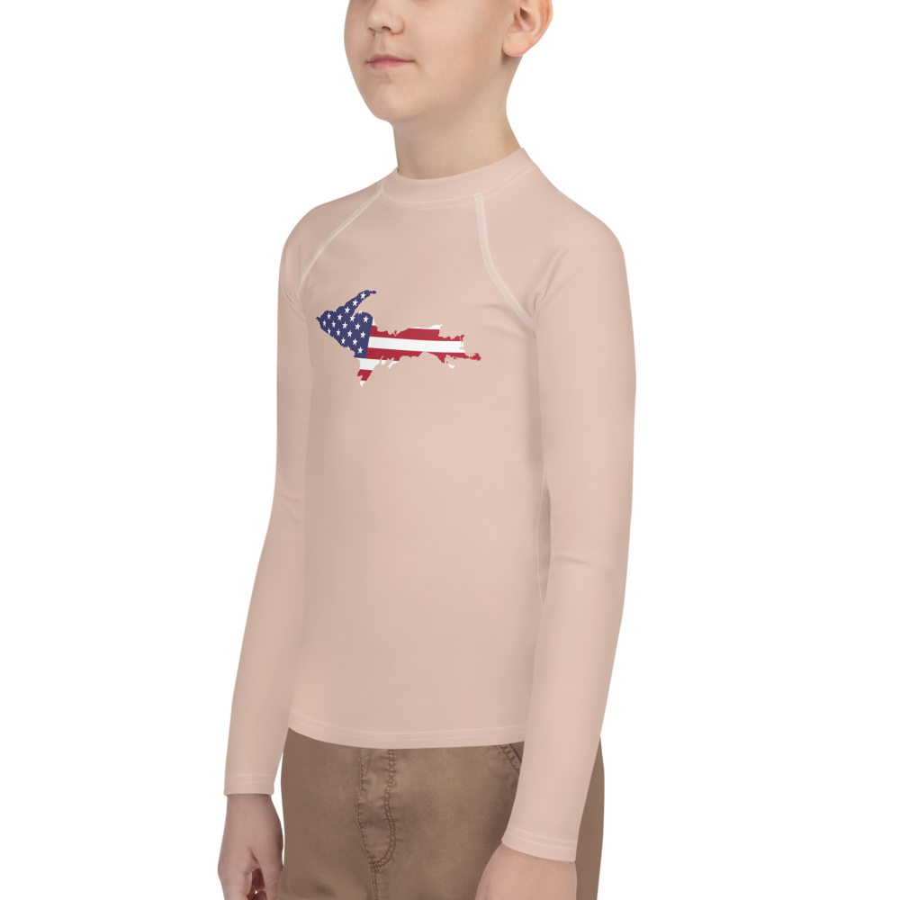 Michigan Upper Peninsula Rash Guard (w/ UP USA Flag) | Youth - Rose Gold