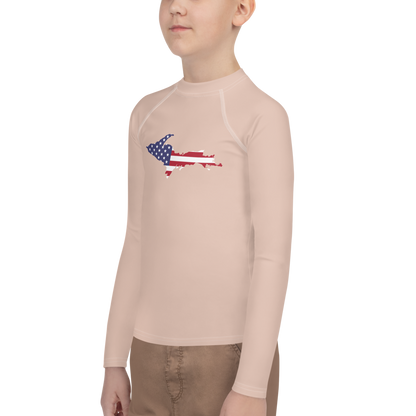 Michigan Upper Peninsula Rash Guard (w/ UP USA Flag) | Youth - Rose Gold