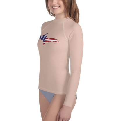 Michigan Upper Peninsula Rash Guard (w/ UP USA Flag) | Youth - Rose Gold