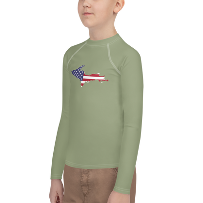 Michigan Upper Peninsula Rash Guard (w/ UP USA Flag) | Youth - Beachgrass Green