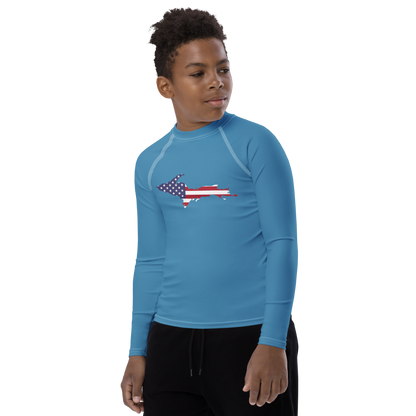 Michigan Upper Peninsula Rash Guard (w/ UP USA Flag) | Youth - Lake Michigan Blue