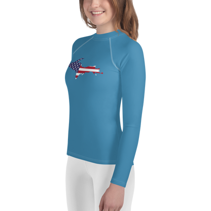 Michigan Upper Peninsula Rash Guard (w/ UP USA Flag) | Youth - Lake Michigan Blue