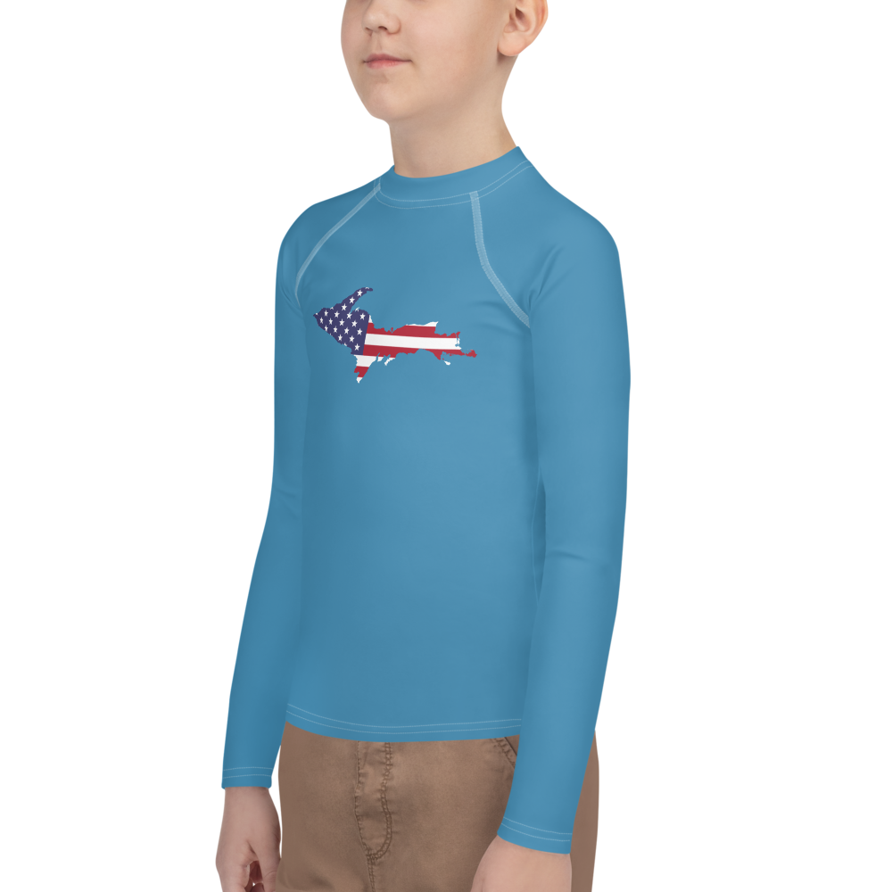 Michigan Upper Peninsula Rash Guard (w/ UP USA Flag) | Youth - Lake Michigan Blue