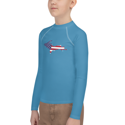 Michigan Upper Peninsula Rash Guard (w/ UP USA Flag) | Youth - Lake Michigan Blue