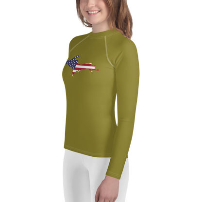 Michigan Upper Peninsula Rash Guard (w/ UP USA Flag) | Youth - Scrub Gold