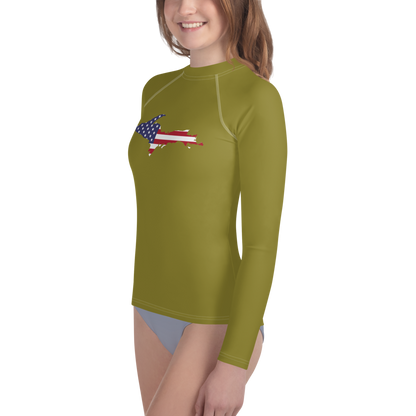 Michigan Upper Peninsula Rash Guard (w/ UP USA Flag) | Youth - Scrub Gold