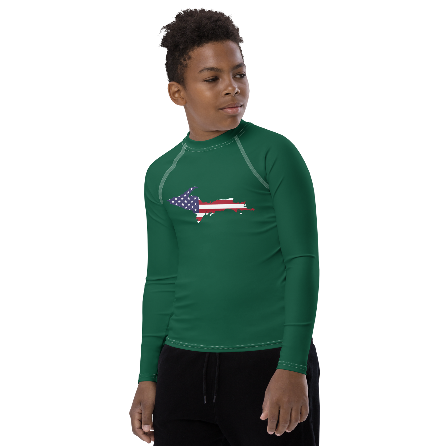 Michigan Upper Peninsula Rash Guard (w/ UP USA Flag) | Youth - Superior Green