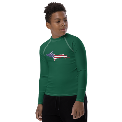 Michigan Upper Peninsula Rash Guard (w/ UP USA Flag) | Youth - Superior Green