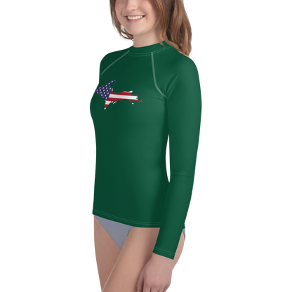 Michigan Upper Peninsula Rash Guard (w/ UP USA Flag) | Youth - Superior Green