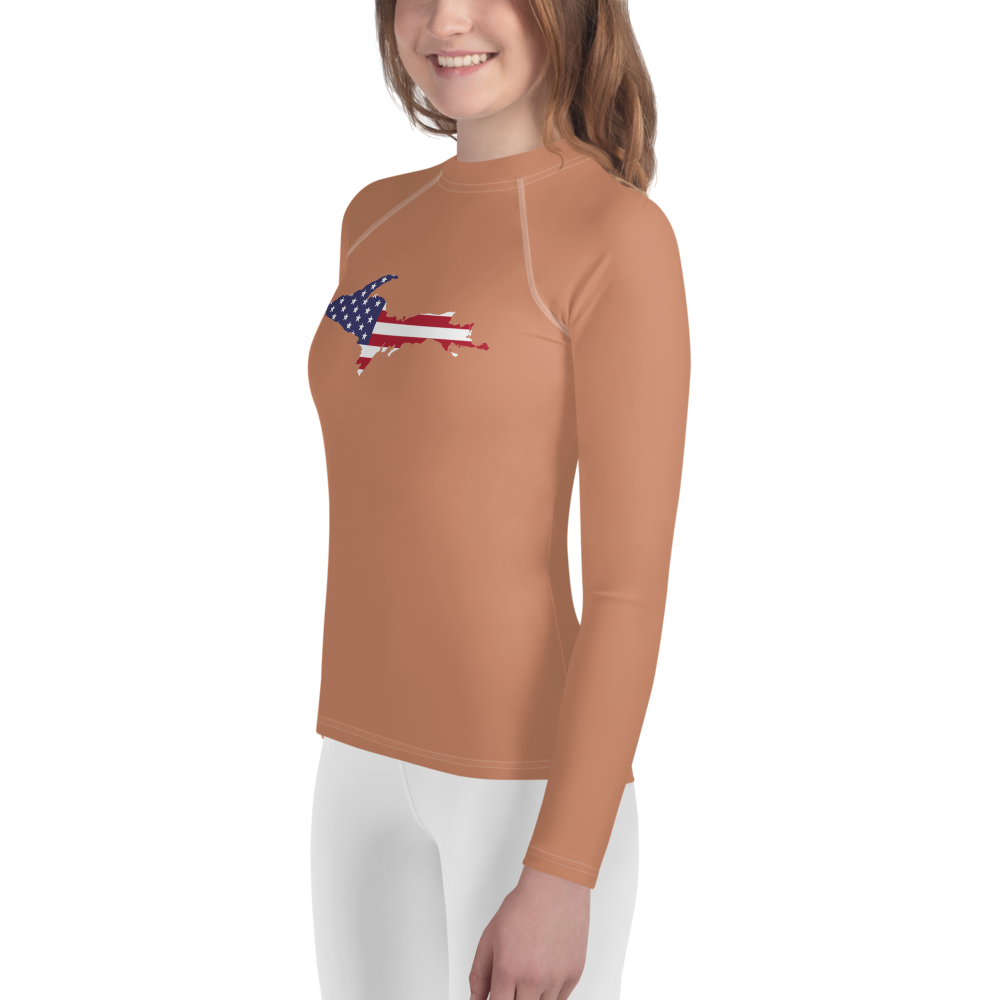 Michigan Upper Peninsula Rash Guard (w/ UP USA Flag) | Youth - Copper Color