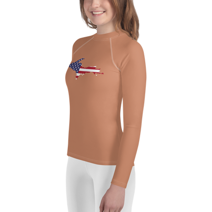 Michigan Upper Peninsula Rash Guard (w/ UP USA Flag) | Youth - Copper Color