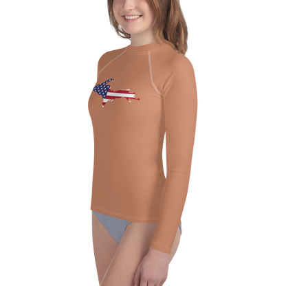 Michigan Upper Peninsula Rash Guard (w/ UP USA Flag) | Youth - Copper Color