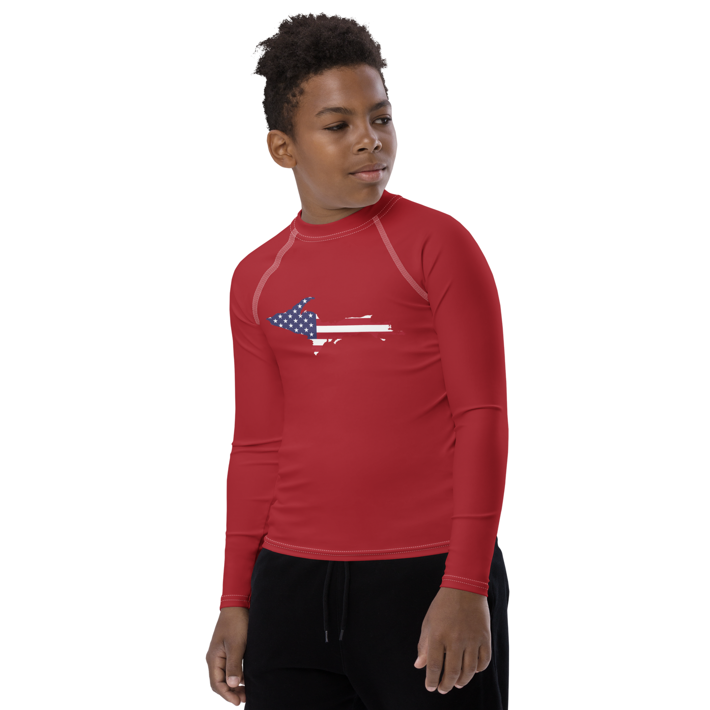 Michigan Upper Peninsula Rash Guard (w/ UP USA Flag) | Youth - Thimbleberry Red