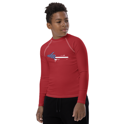 Michigan Upper Peninsula Rash Guard (w/ UP USA Flag) | Youth - Thimbleberry Red