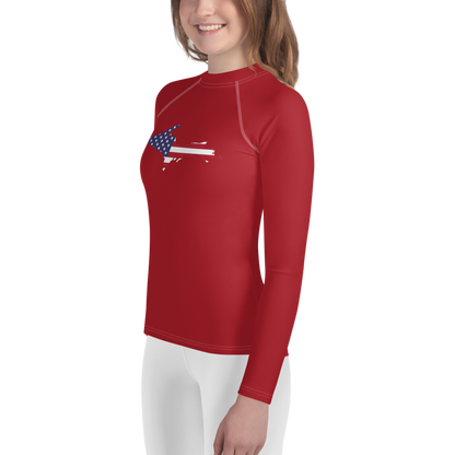 Michigan Upper Peninsula Rash Guard (w/ UP USA Flag) | Youth - Thimbleberry Red