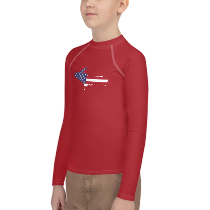 Michigan Upper Peninsula Rash Guard (w/ UP USA Flag) | Youth - Thimbleberry Red