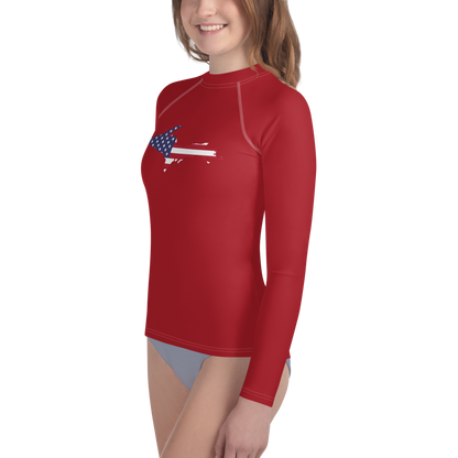 Michigan Upper Peninsula Rash Guard (w/ UP USA Flag) | Youth - Thimbleberry Red