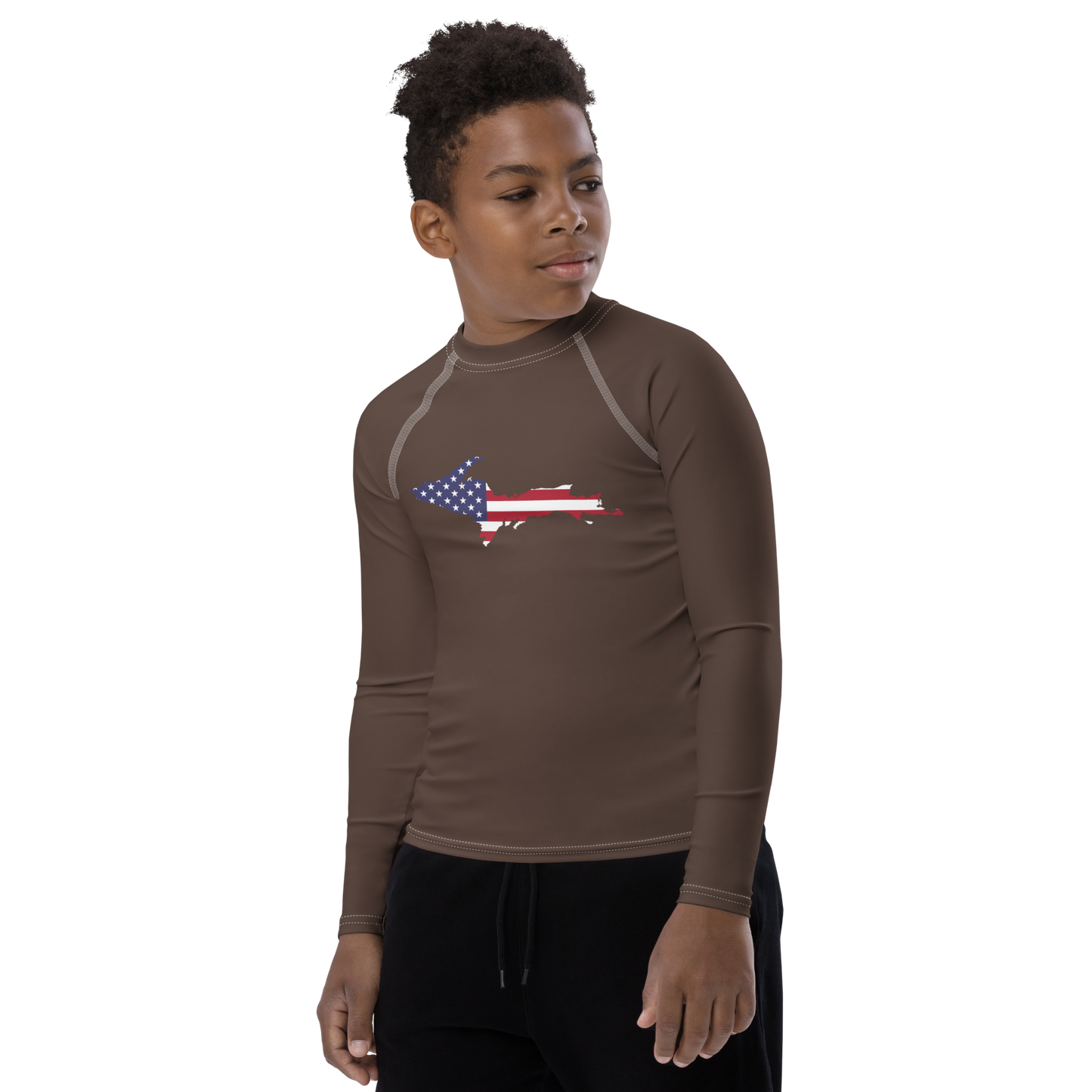 Michigan Upper Peninsula Rash Guard (w/ UP USA Flag) | Youth - Hickory Color