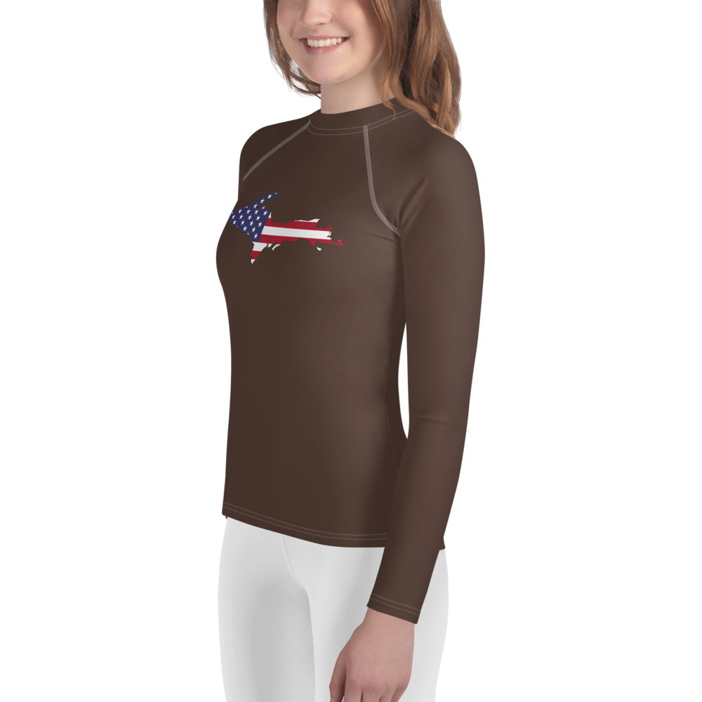 Michigan Upper Peninsula Rash Guard (w/ UP USA Flag) | Youth - Hickory Color