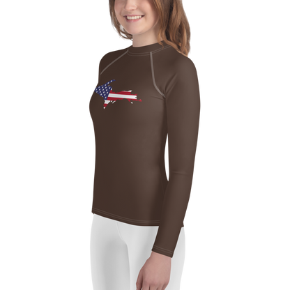 Michigan Upper Peninsula Rash Guard (w/ UP USA Flag) | Youth - Hickory Color