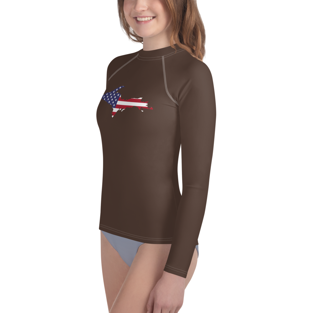 Michigan Upper Peninsula Rash Guard (w/ UP USA Flag) | Youth - Hickory Color