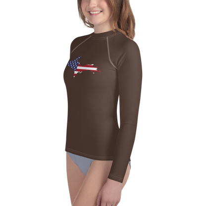 Michigan Upper Peninsula Rash Guard (w/ UP USA Flag) | Youth - Hickory Color