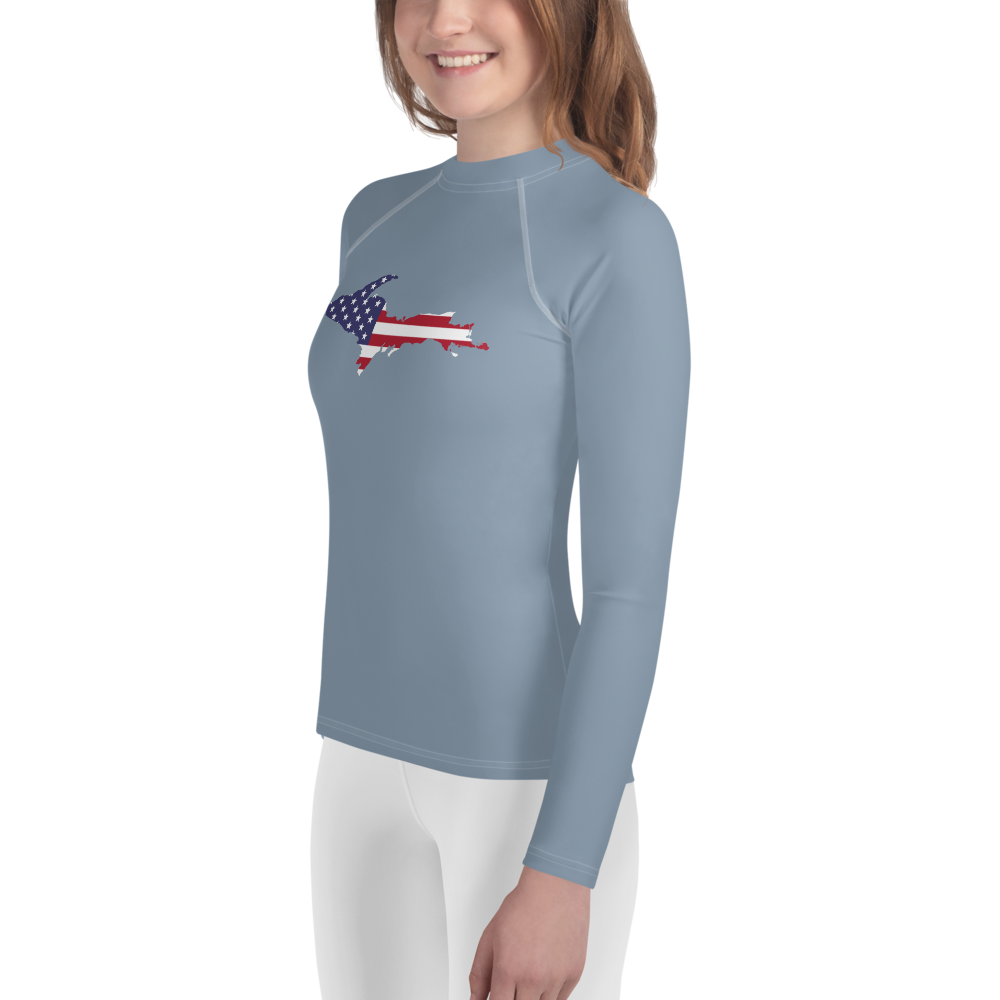 Michigan Upper Peninsula Rash Guard (w/ UP USA Flag) | Youth - B-24 Grey