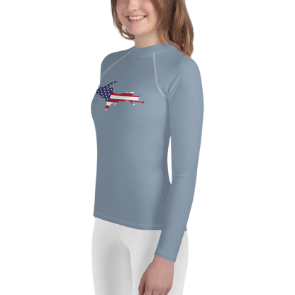 Michigan Upper Peninsula Rash Guard (w/ UP USA Flag) | Youth - B-24 Grey