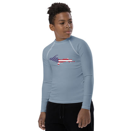 Michigan Upper Peninsula Rash Guard (w/ UP USA Flag) | Youth - B-24 Grey