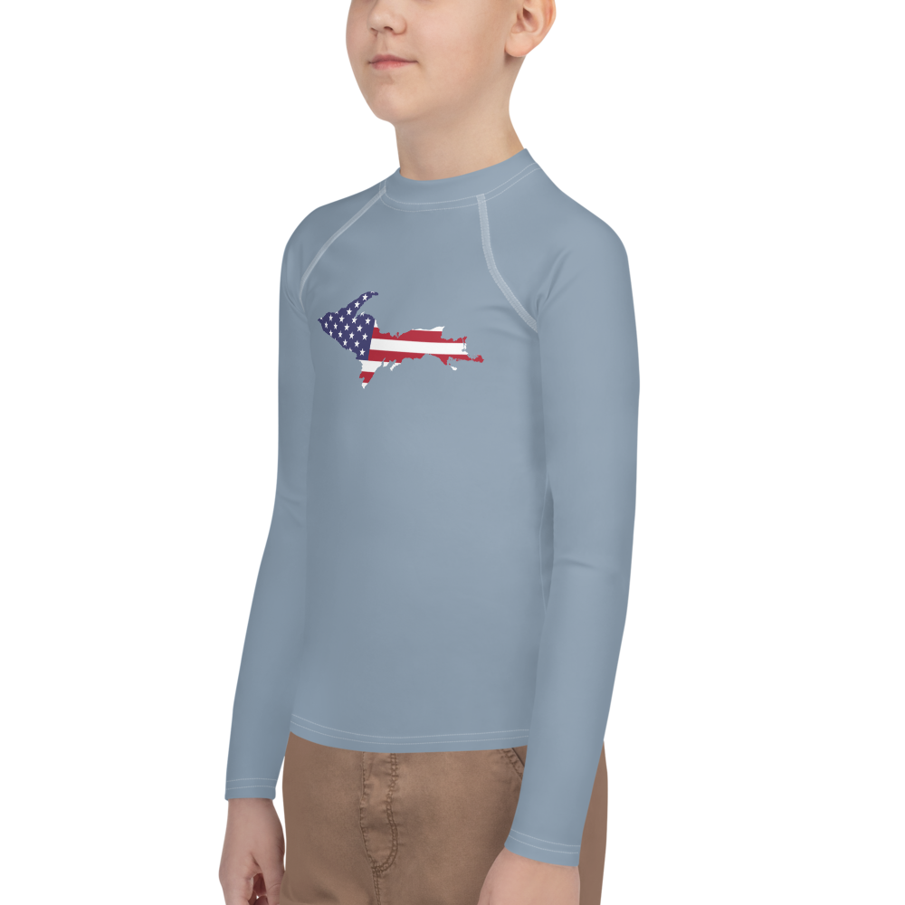 Michigan Upper Peninsula Rash Guard (w/ UP USA Flag) | Youth - B-24 Grey