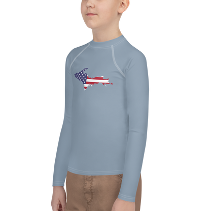 Michigan Upper Peninsula Rash Guard (w/ UP USA Flag) | Youth - B-24 Grey