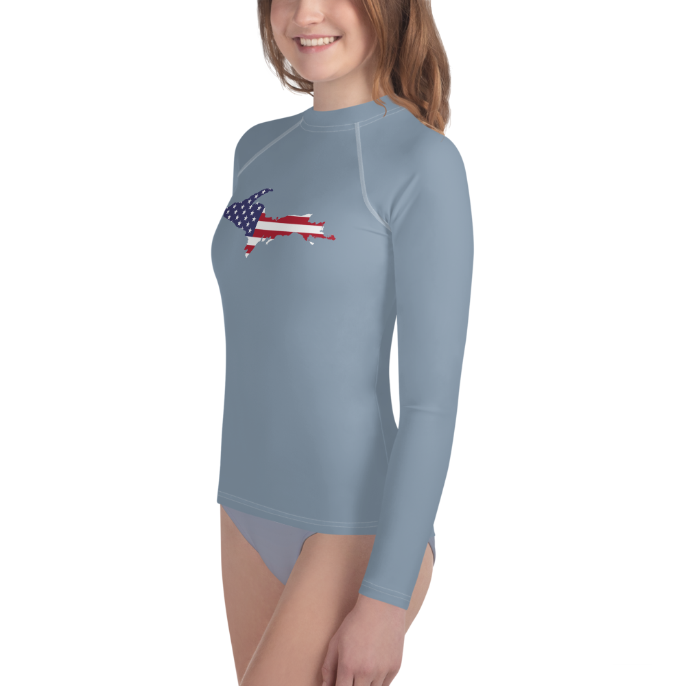 Michigan Upper Peninsula Rash Guard (w/ UP USA Flag) | Youth - B-24 Grey