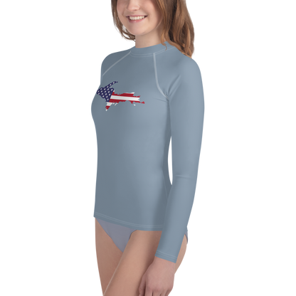 Michigan Upper Peninsula Rash Guard (w/ UP USA Flag) | Youth - B-24 Grey