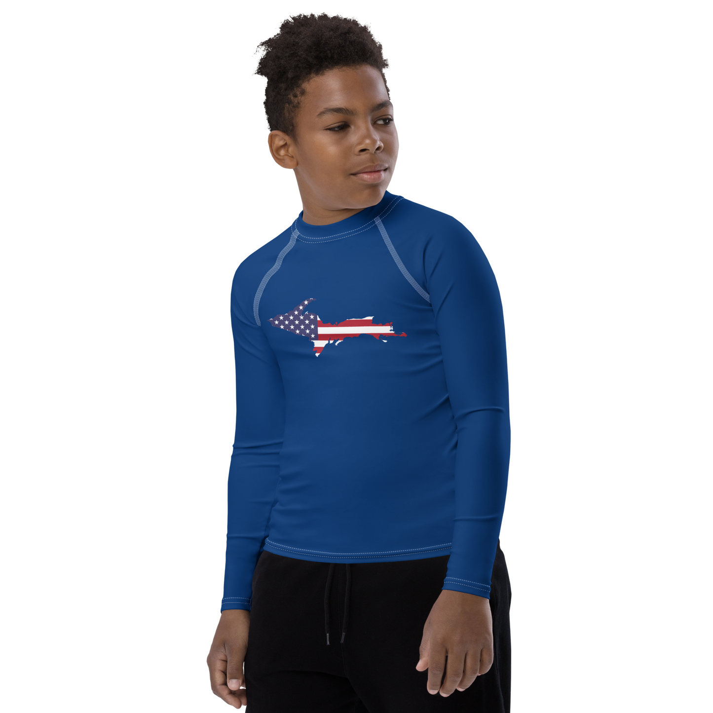 Michigan Upper Peninsula Rash Guard (w/ UP USA Flag) | Youth - Dearborn Blue