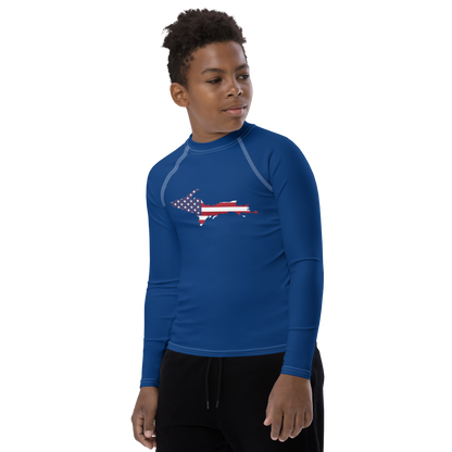 Michigan Upper Peninsula Rash Guard (w/ UP USA Flag) | Youth - Dearborn Blue