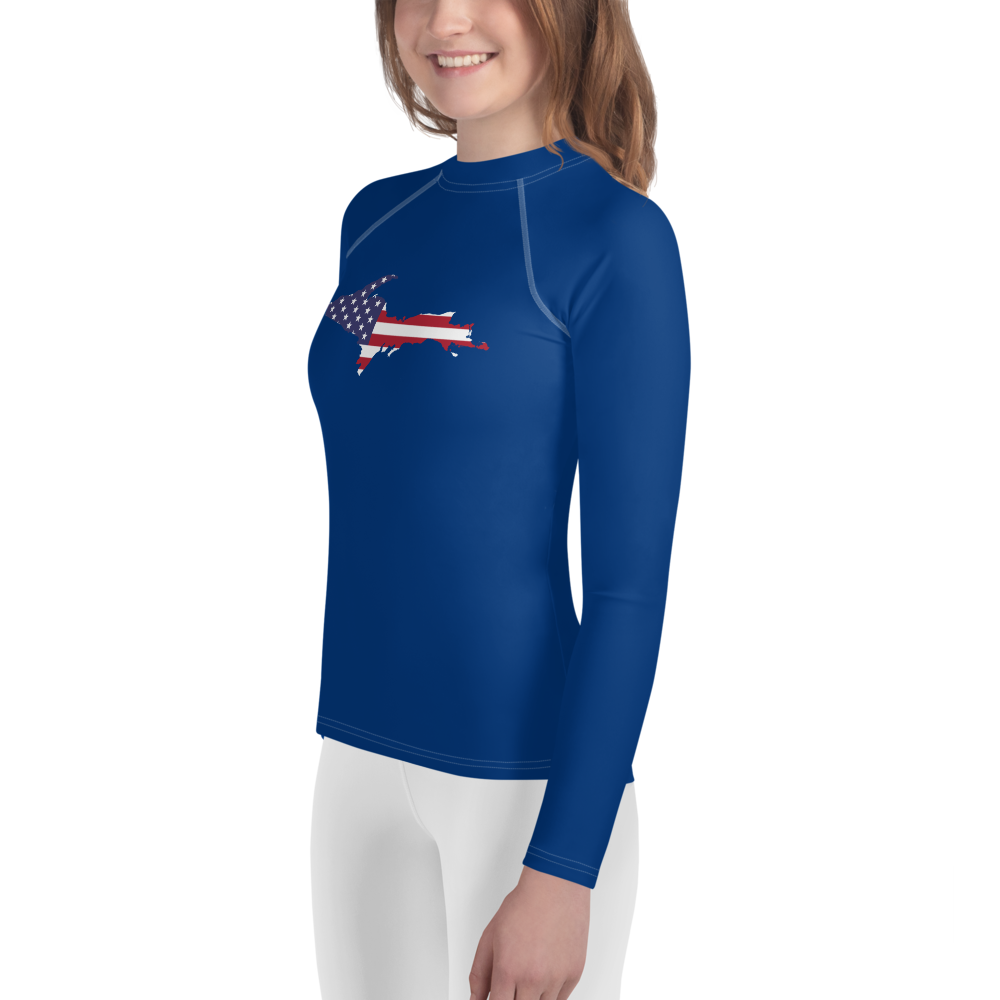 Michigan Upper Peninsula Rash Guard (w/ UP USA Flag) | Youth - Dearborn Blue