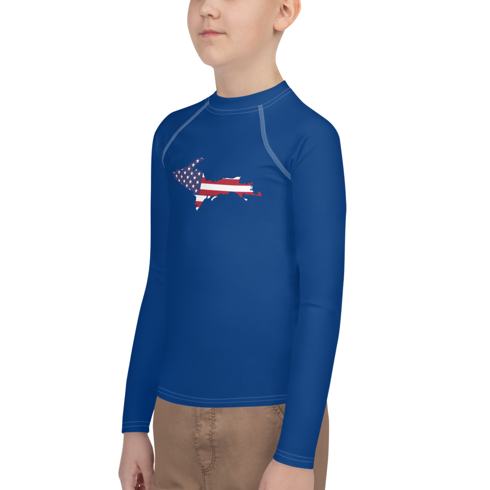 Michigan Upper Peninsula Rash Guard (w/ UP USA Flag) | Youth - Dearborn Blue