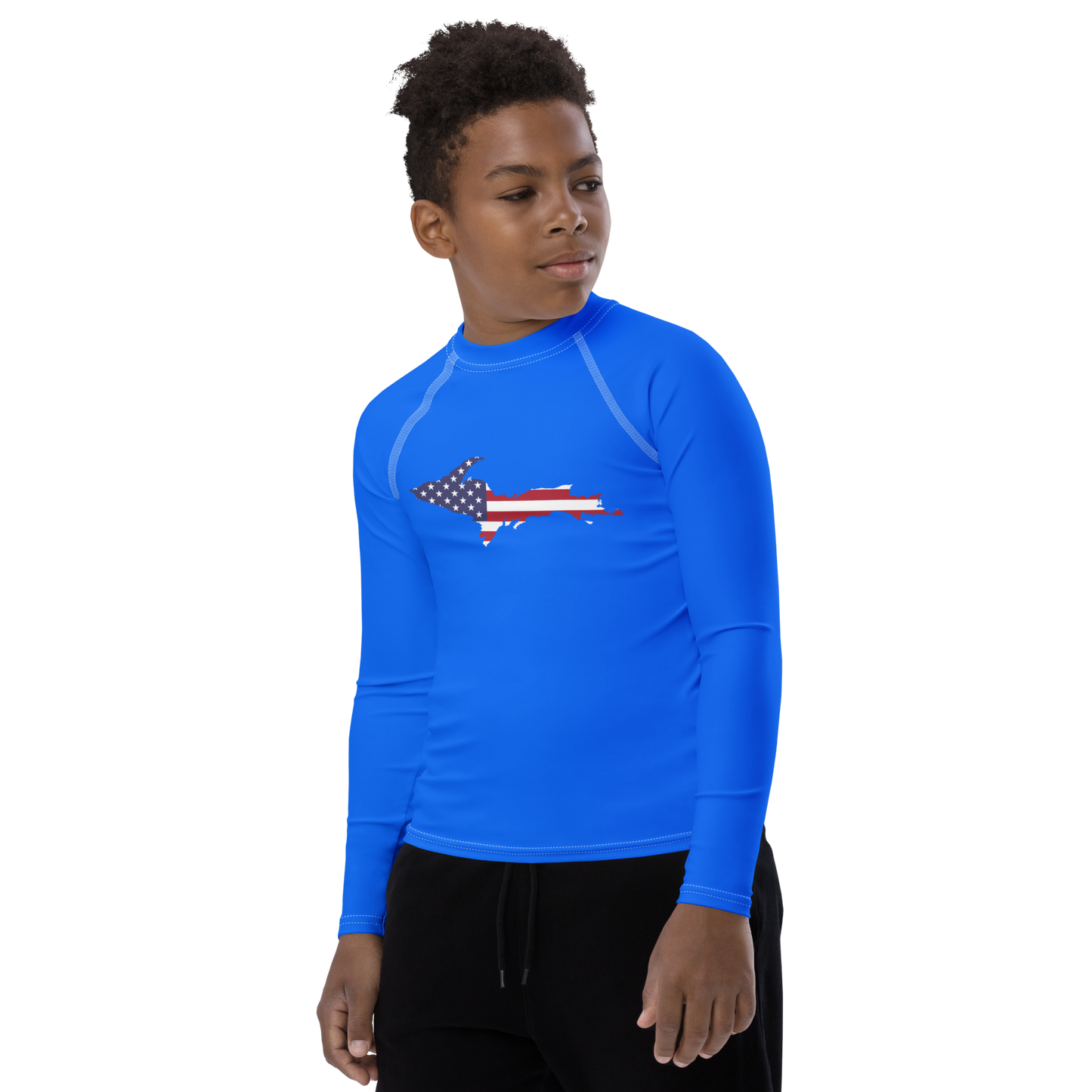 Michigan Upper Peninsula Rash Guard (w/ UP USA Flag) | Youth - Motor Town Blue