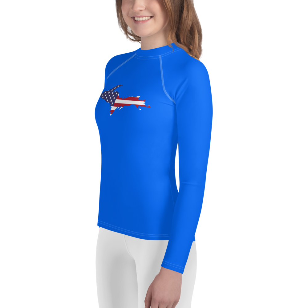 Michigan Upper Peninsula Rash Guard (w/ UP USA Flag) | Youth - Motor Town Blue