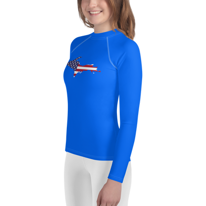 Michigan Upper Peninsula Rash Guard (w/ UP USA Flag) | Youth - Motor Town Blue