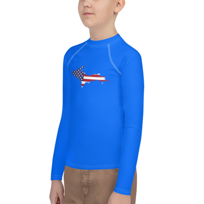 Michigan Upper Peninsula Rash Guard (w/ UP USA Flag) | Youth - Motor Town Blue