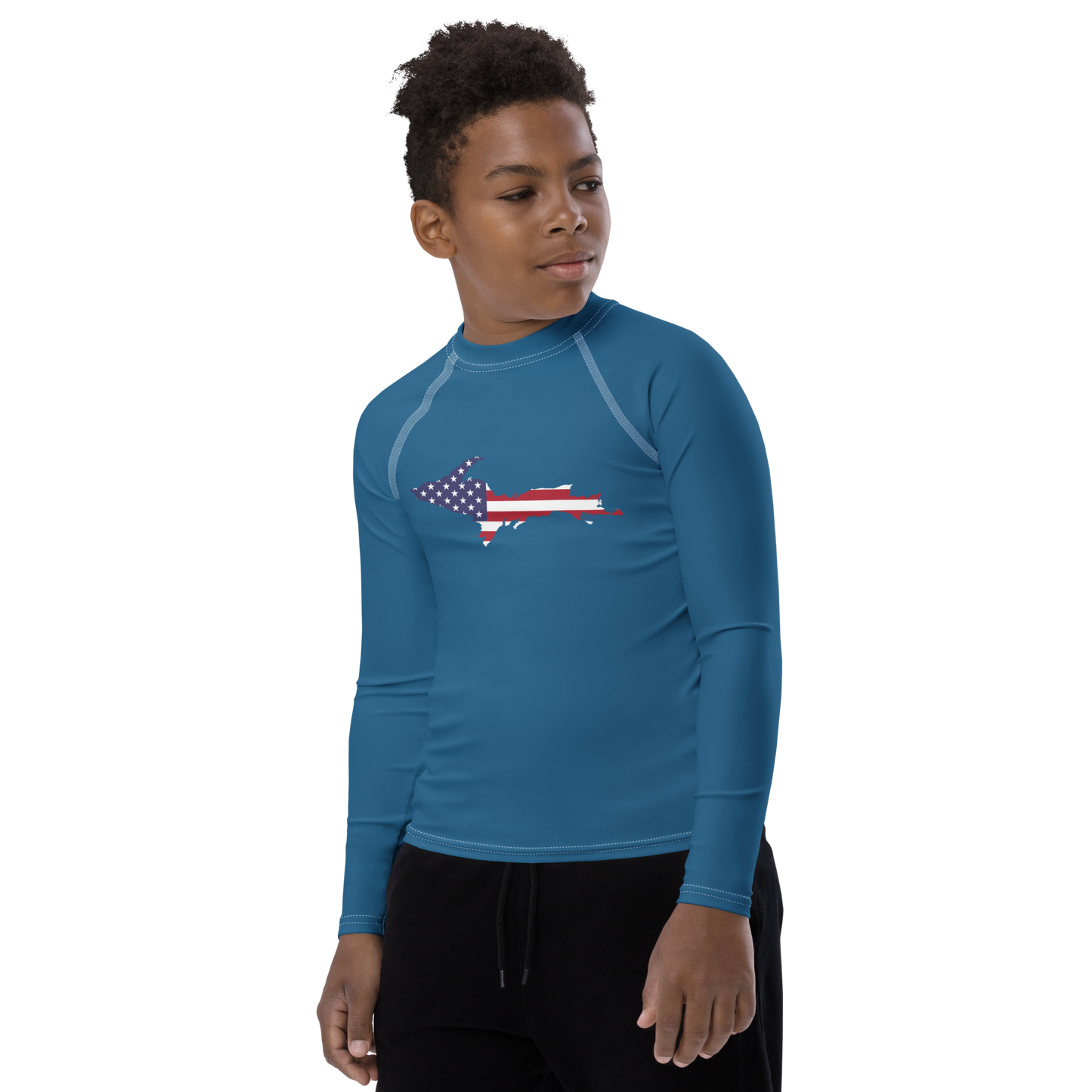 Michigan Upper Peninsula Rash Guard (w/ UP USA Flag) | Youth - Blueberry