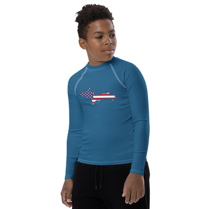 Michigan Upper Peninsula Rash Guard (w/ UP USA Flag) | Youth - Blueberry