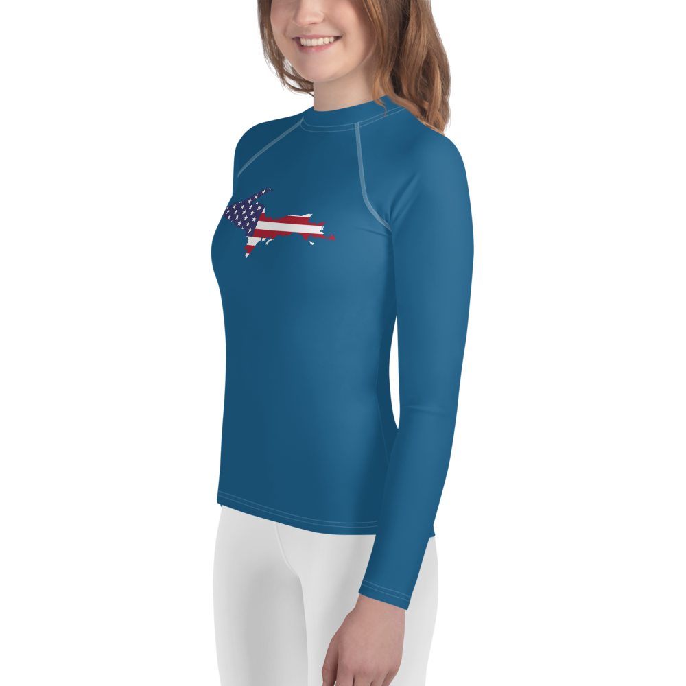 Michigan Upper Peninsula Rash Guard (w/ UP USA Flag) | Youth - Blueberry