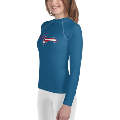 Michigan Upper Peninsula Rash Guard (w/ UP USA Flag) | Youth - Blueberry