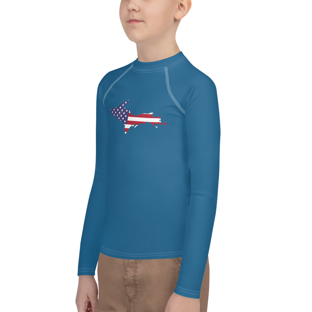 Michigan Upper Peninsula Rash Guard (w/ UP USA Flag) | Youth - Blueberry