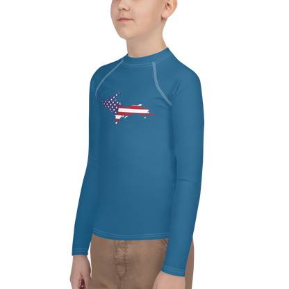 Michigan Upper Peninsula Rash Guard (w/ UP USA Flag) | Youth - Blueberry