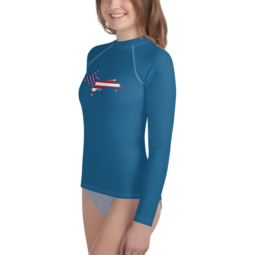 Michigan Upper Peninsula Rash Guard (w/ UP USA Flag) | Youth - Blueberry