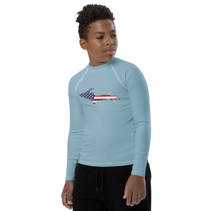 Michigan Upper Peninsula Rash Guard (w/ UP USA Flag) | Youth - Opal Blue